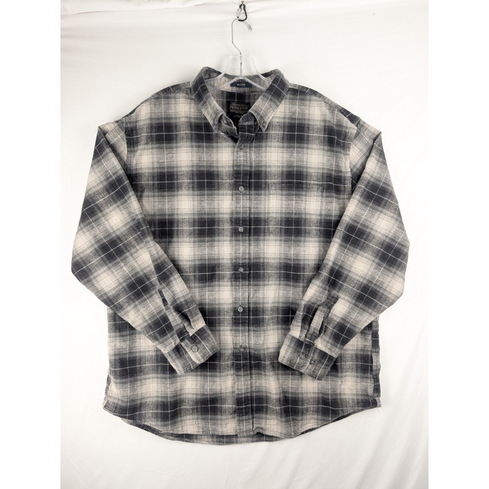 Pendleton Plaid Flannel Shirt Mens 2XL Black & White Mason Long Sleeve Cotton